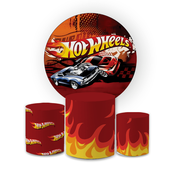 Kit Capa Painel Redondo + Trio Cilindros Decoração Festa Aniversário Infantil Tema Menino Carros Hotwheels 