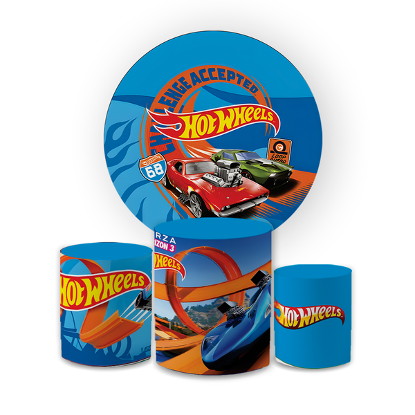 Kit Capa Painel Redondo + Trio Cilindros Decoração Festa Aniversário Infantil Tema Menino Carros Hotwheels 