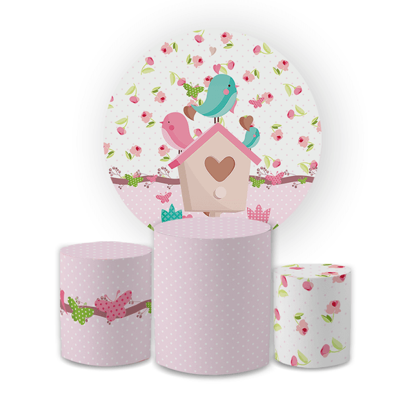 Kit Capa Painel Redondo + Trio Cilindros Decoração Festa Aniversário Infantil Tema Menina Jardim Encantado 