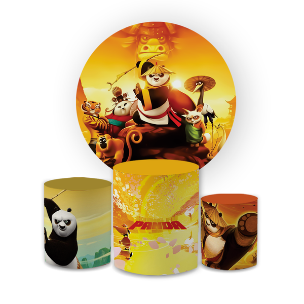 Kit Capa Painel Redondo + Trio Cilindros Decoração Festa Aniversário Tema Kung Fu Panda