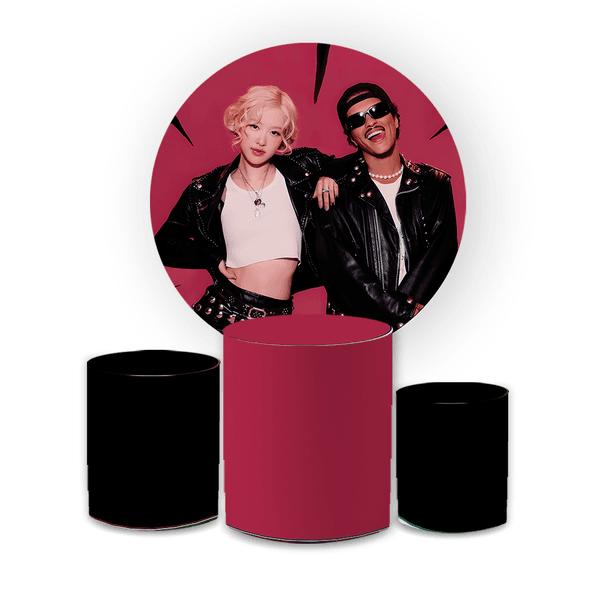 Kit Capa Painel Redondo + Trio Cilindros Decoração Festa Aniversário Banda K-POP BlackPink 