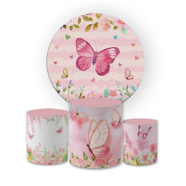 Kit Capa Painel Redondo + Trio Cilindros Decoração Festa Aniversário Infantil Tema Menina Jardim Encantado 