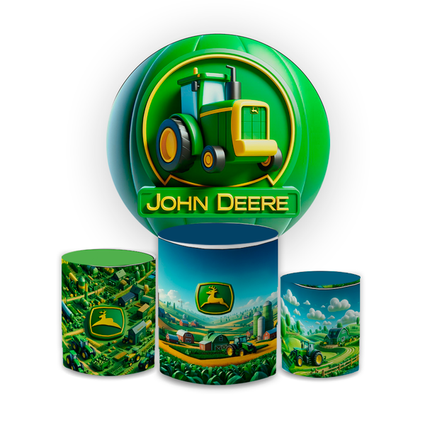 Kit Capa Painel Redondo + Trio Cilindros Decoração Festa Aniversário Infantil Tema Menino Trator John Deere
