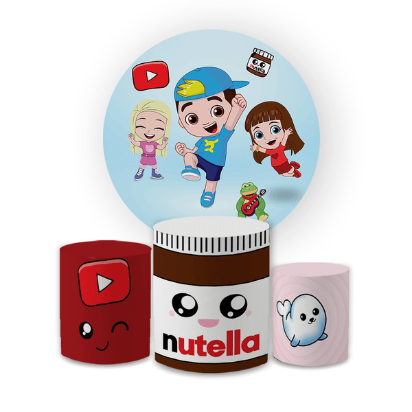 Kit Capa Painel Redondo + Trio Cilindros Decoração Festa Aniversário Infantil Tema Luccas Neto 