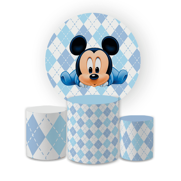 Kit Capa Painel Redondo + Trio Cilindros Decoração Festa Aniversário Infantil Tema Mickey Baby 