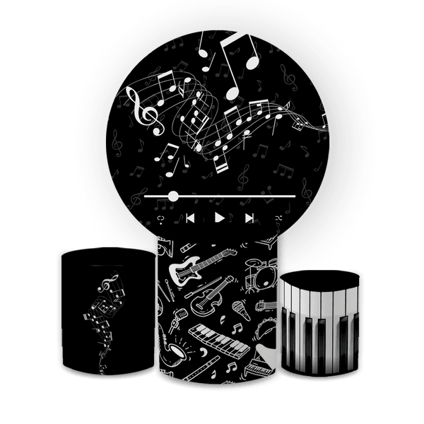 Kit Capa Painel Redondo + Trio Cilindros Decoração Festa Aniversário Tema Música