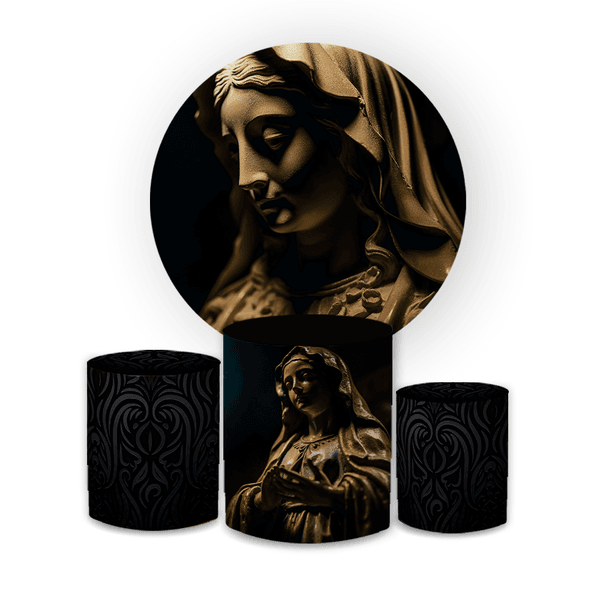 Kit Capa Painel Redondo + Trio Cilindros Decoração Festa Aniversário Infantil Tema Nossa Senhora Virgem Maria 