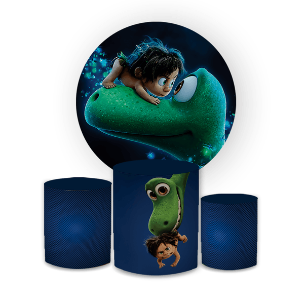 Kit Capa Painel Redondo + Trio Cilindros Decoração Festa Aniversário Infantil Tema O Bom Dinossauro