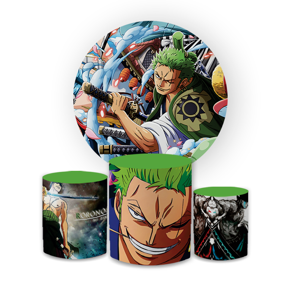 Kit Capa Painel Redondo + Trio Cilindros Decoração Festa Aniversário Infantil Tema One Piece 