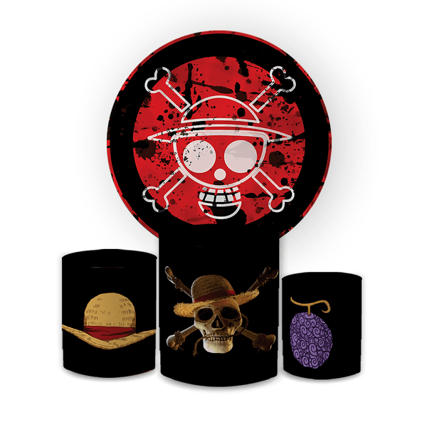 Kit Capa Painel Redondo + Trio Cilindros Decoração Festa Aniversário Infantil Tema One Piece 