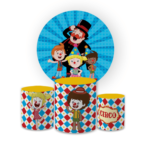 Kit Capa Painel Redondo + Trio Cilindros Decoração Festa Aniversário Infantil Tema Mundo Bita 