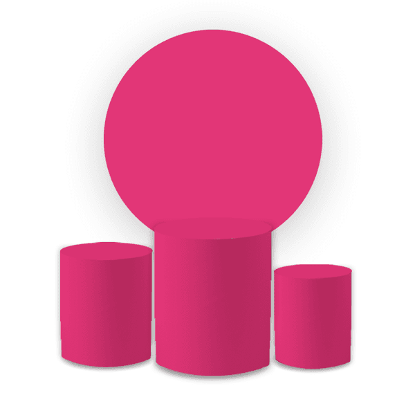 Kit Capa Painel Redondo + Trio Cilindros Decoração Festa Aniversário Cores Lisas Rosa Pink