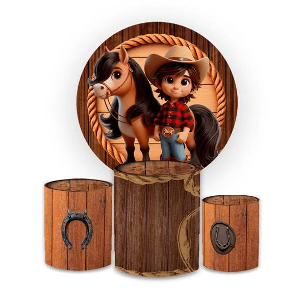 Kit Capa Painel Redondo + Trio Cilindros Decoração Festa Aniversário Infantil Fazendinha Menino