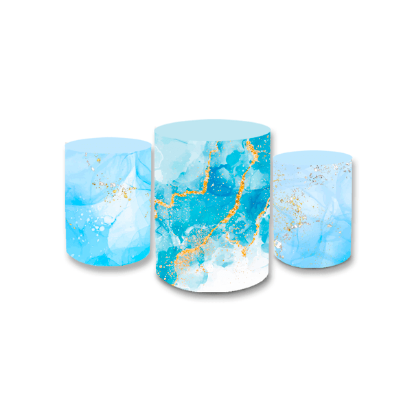 Kit Trio De Cilindros Geométrico Azul e Dourado