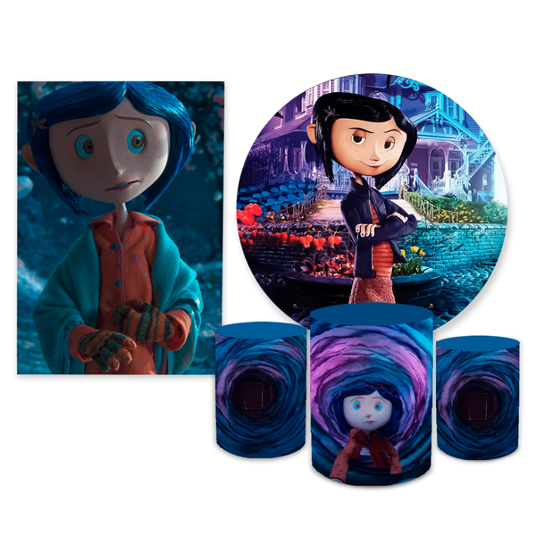 Kit Casadinho Capa Painel + Trio Capa Cilindro Decorativo Tema Coraline