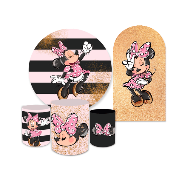 Kit Casadinho Romano + Trio Capa Cilindro Minnie Glitter Listra