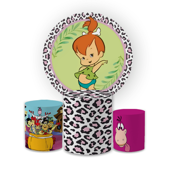 Kit Capa Painel Redondo + Trio Cilindros Decoração Festa Aniversário Infantil Tema Pedrita