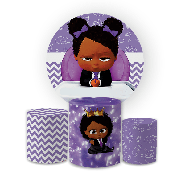 Kit Capa Painel Redondo + Trio Cilindros Decoração Festa Aniversário Infantil Tema Menina Poderosa Chefinha Baby 
