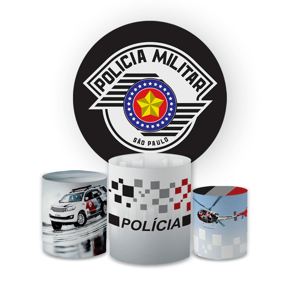 Kit Capa Painel Redondo + Trio Cilindros Decoração Festa Aniversário Policia Militar