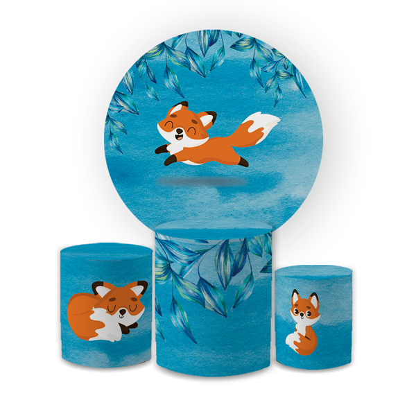 Kit Capa Painel Redondo + Trio Cilindros Decoração Festa Aniversário Infantil Tema Raposinha Bosque 