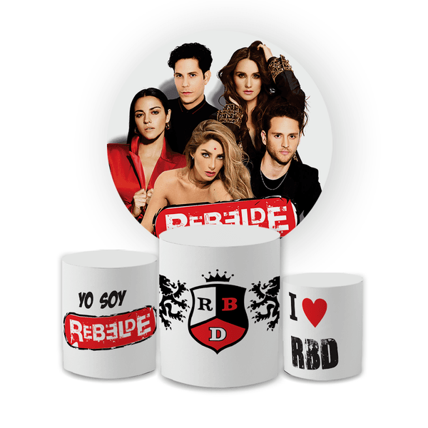 Kit Capa Painel Redondo + Trio Cilindros Decoração Festa Aniversário Tema Rebelde RBD