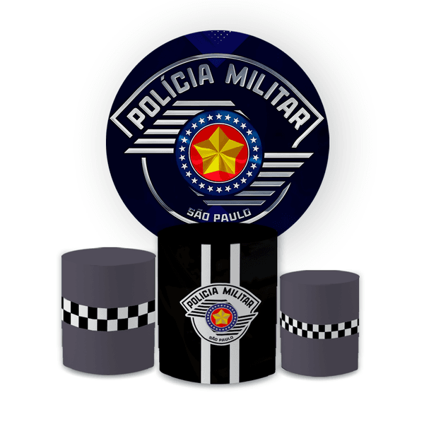 Kit Capa Painel Redondo + Trio Cilindros Decoração Festa Aniversário Policia Militar 