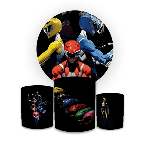 Kit Capa Painel Redondo + Trio Cilindros Decoração Festa Aniversário Infantil Tema Power Rangers 