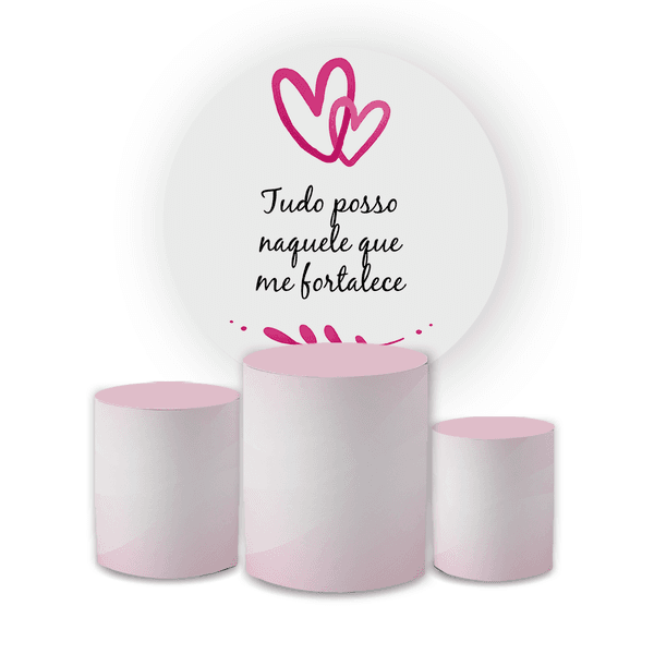Kit Capa Painel Redondo + Trio Cilindros Decoração Festa Aniversário Religioso Frase 