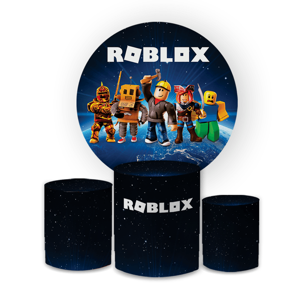 Kit Capa Painel Redondo + Trio Cilindros Decoração Festa Aniversário Infantil Tema Roblox 