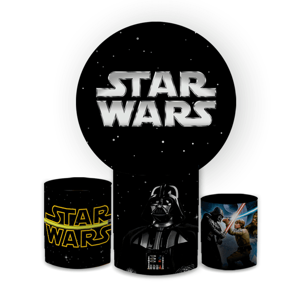 Kit Capa Painel Redondo + Trio Cilindros Decoração Festa Aniversário Infantil Star Wars