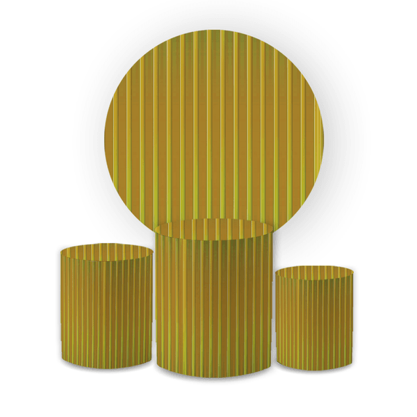 Kit Capa Painel Redondo + Trio Cilindros Decoração Festa Aniversário Efeito Ripado Dourado