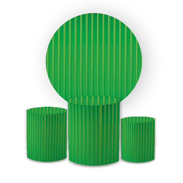 Kit Capa Painel Redondo + Trio Cilindros Decoração Festa Aniversário Efeito Ripado Verde Bandeira