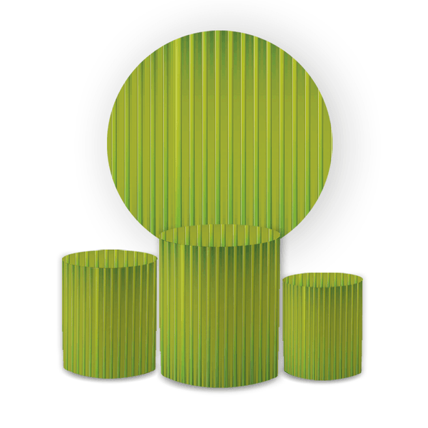 Kit Capa Painel Redondo + Trio Cilindros Decoração Festa Aniversário Efeito Ripado Verde Oliva