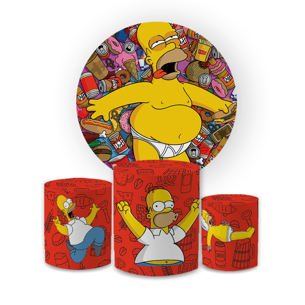 Kit Capa Painel Redondo + Trio Cilindros Decoração Festa Aniversário Simpsons 