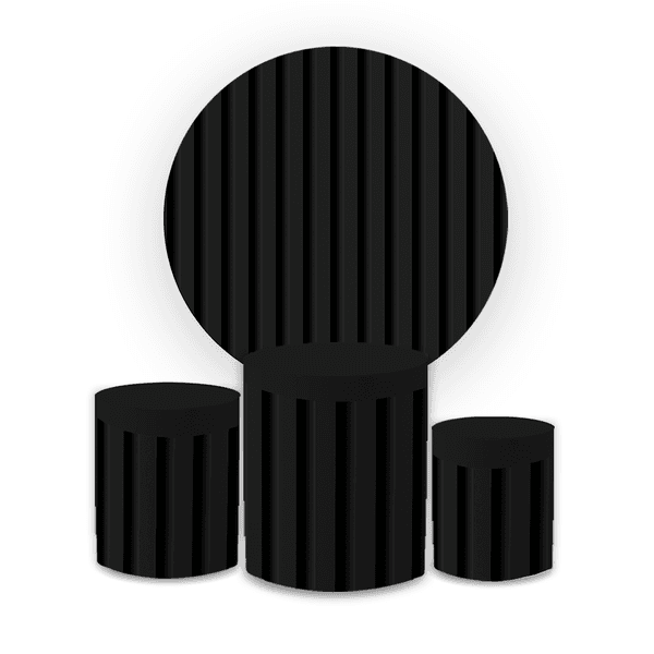 Kit Capa Painel Redondo + Trio Cilindros Decoração Festa Aniversário Efeito Ripado Preto
