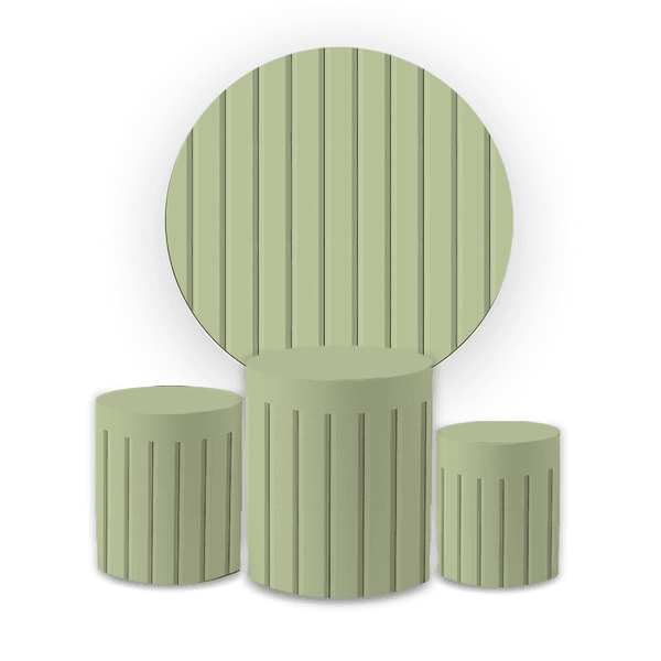 Kit Capa Painel Redondo + Trio Cilindros Decoração Festa Aniversário Efeito Ripado Verde Claro