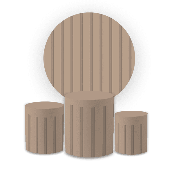 Kit Capa Painel Redondo + Trio Cilindros Decoração Festa Aniversário Efeito Ripado Nude