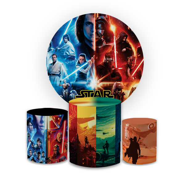 Kit Capa Painel Redondo + Trio Cilindros Decoração Festa Aniversário Infantil Star Wars 