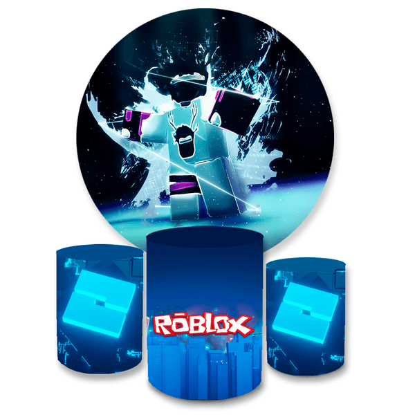 Kit Capa Painel Redondo + Trio Cilindros Decoração Festa Aniversário Infantil Tema Roblox 