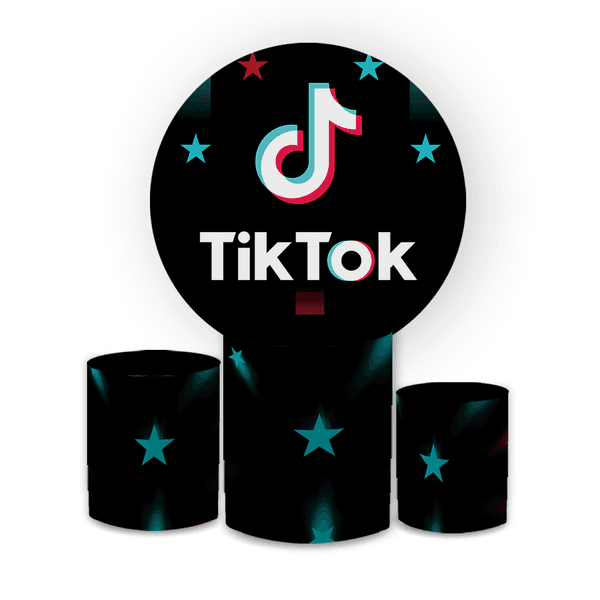 Kit Capa Painel Redondo + Trio Cilindros Decoração Festa Aniversário Infantil Tik Tok