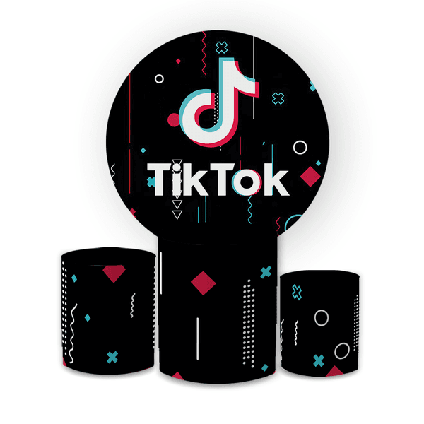 Kit Capa Painel Redondo + Trio Cilindros Decoração Festa Aniversário Infantil Tik Tok 