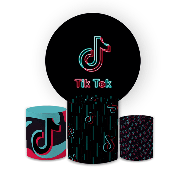 Kit Capa Painel Redondo + Trio Cilindros Decoração Festa Aniversário Infantil Tik Tok 