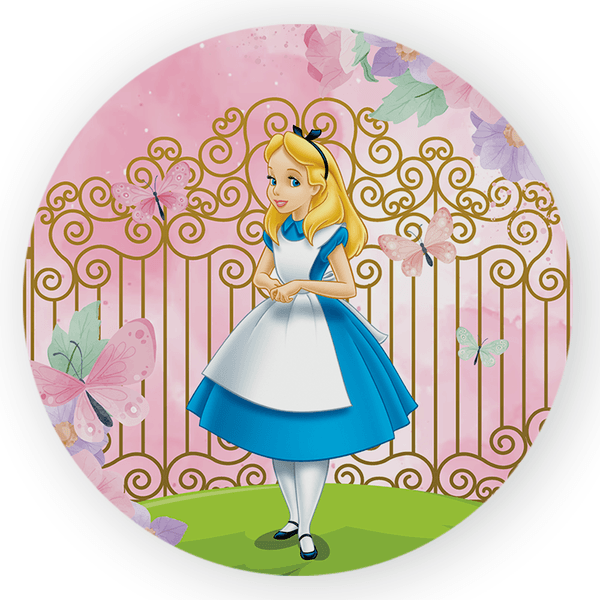 Capa Painel Redondo Decorativo Tema Alice no Pais das Maravilhas Decoração Festa Infantil