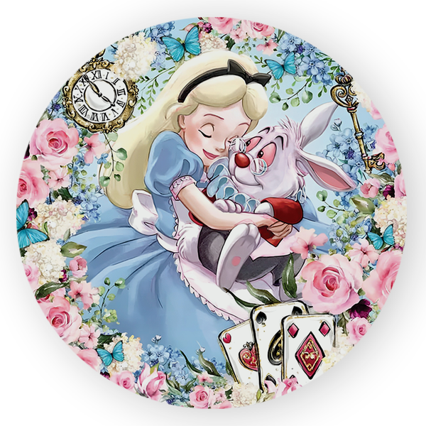 Capa Painel Redondo Decorativo Tema Alice no Pais das Maravilhas Decoração Festa Infantil