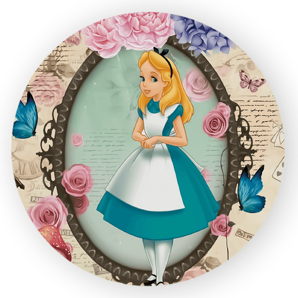 Capa Painel Redondo Decorativo Tema Alice no Pais das Maravilhas Decoração Festa Infantil