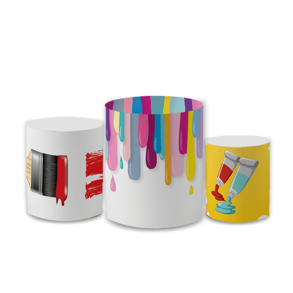 Trio Capas de Cilindros Sublimados Decorativo Tema Aquarela Decoração Festa Colorida