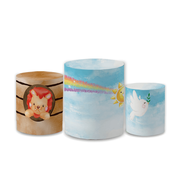 Trio Capas de Cilindros Sublimados Decorativo Tema Infantil Arca de Noé Decoração Animais