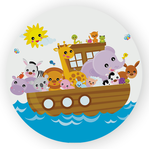 Capa Painel Redondo Decorativo Tema Arca de Noé Animais Decoração Festa Infantil
