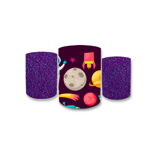 Trio Capas de Cilindros Sublimados Decorativo Tema Astronauta Colorido Decoração Infantil Menino