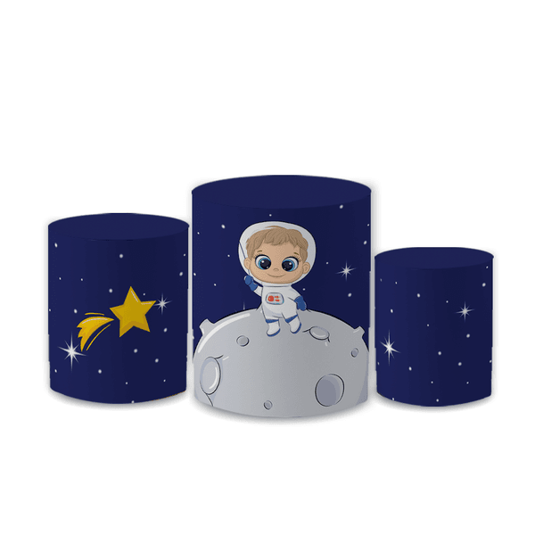 Trio Capas de Cilindros Sublimados Decorativo Tema Astronauta Colorido Decoração Infantil Menino